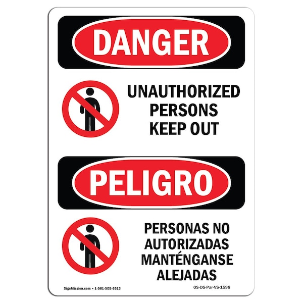 Signmission OSHA Sign, 10" Height, Unauthorized Personnel Keep Out Bilingual Spanish, DS-D-VS-1598 OS-DS-D-710-VS-1598 - main